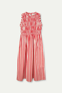 Compañia fantastica Striped shirred dress Red White