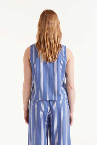 Compañia Fantastica Oxford cotton stripe top Blue White