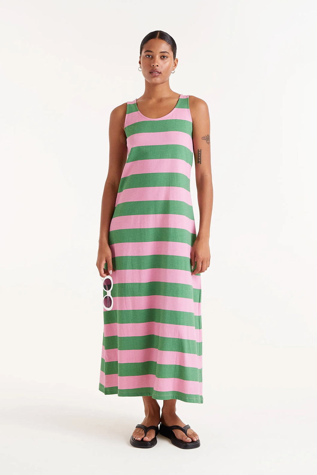 Compañia Fantastica Stripe 13 jersey vest dress Pink Green