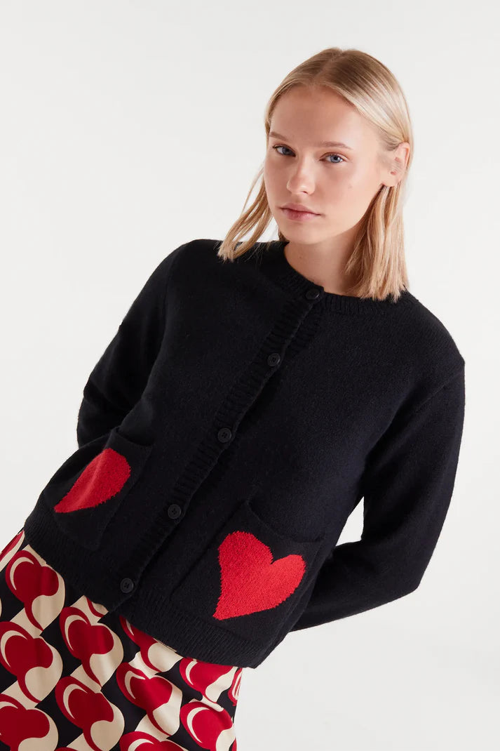 Compañia Fantastica Heart pocket detail cardigan Black
