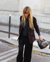 Load image into Gallery viewer, Yerse Suede leather single breasted Blazer Chocolate

