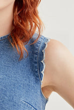 Load image into Gallery viewer, Compañia Fantastica Scalloped edge shoulder denim top  Blue - CW CW 
