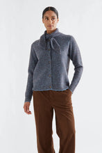 Load image into Gallery viewer, Compañia Fantastica scarf neck fine stripe cardigan Blue Brown

