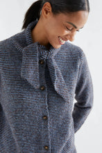Load image into Gallery viewer, Compañia Fantastica scarf neck fine stripe cardigan Blue Brown
