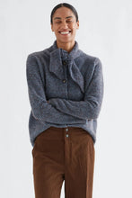 Load image into Gallery viewer, Compañia Fantastica scarf neck fine stripe cardigan Blue Brown
