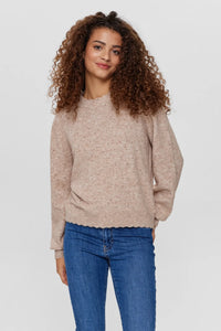 Numph Carli pointelle and scallop knit Sesame