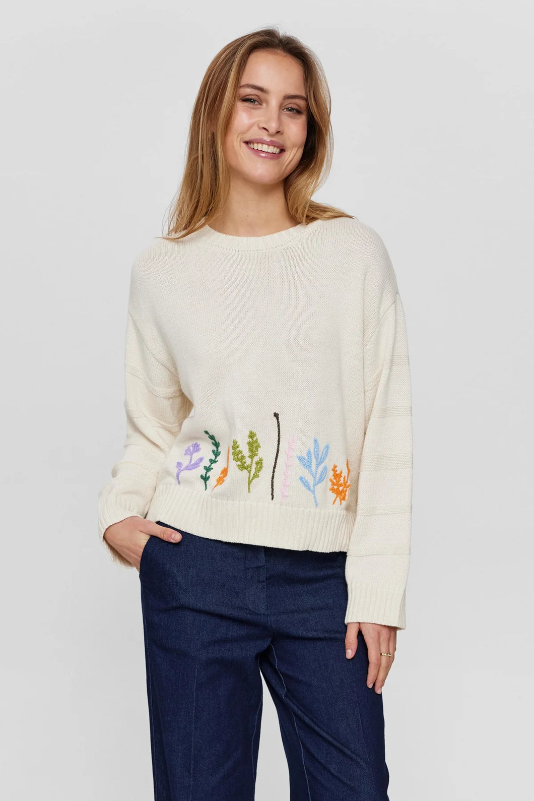 Numph Nuanine embroidered jumper Birch