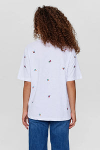 Numph Nuelena ditsy embroidered T shirt Bright White
