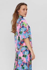 Numph Gabby floral frill blouse Fuschia Pink