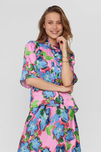 Numph Gabby floral frill blouse Fuschia Pink