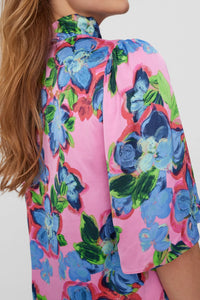 Numph Gabby floral frill blouse Fuschia Pink