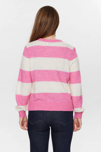 Numph Riette wide striped knit Pink Cosmos