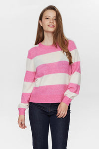 Numph Riette wide striped knit Pink Cosmos