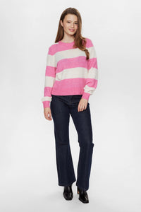 Numph Riette wide striped knit Pink Cosmos