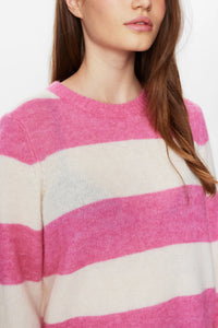 Numph Riette wide striped knit Pink Cosmos