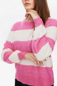 Numph Riette wide striped knit Pink Cosmos