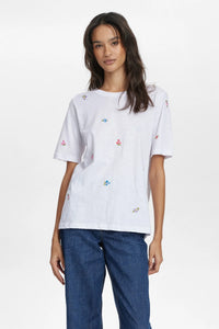 Numph Pilas embroidered organic t shirt Bright White