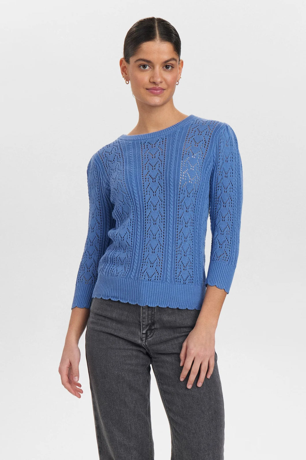 Numph Morello pointelle knit jumper Granada Sky