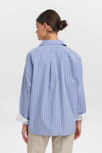 Numph Eloise striped shirt contrast turn back cuff Granada Sky