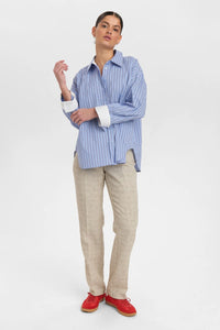 Numph Eloise striped shirt contrast turn back cuff Granada Sky