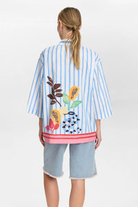 Numph Wendie artwork striped shirt Blue White