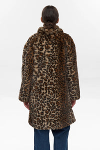 Numph Lulla leopard print faux fur coat Black Coffee