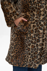 Numph Lulla leopard print faux fur coat Black Coffee