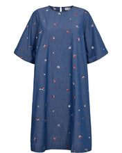 Load image into Gallery viewer, Numph Zira all over embroidered chambray dress Blueprint Multi

