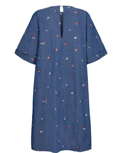 Numph Zira all over embroidered chambray dress Blueprint Multi