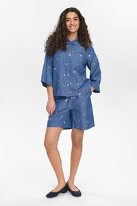 Numph Zira embroidery detail chambray shirt Blueprint Multi