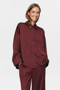 Numph Santina satin button back shirt Wine Tasting
