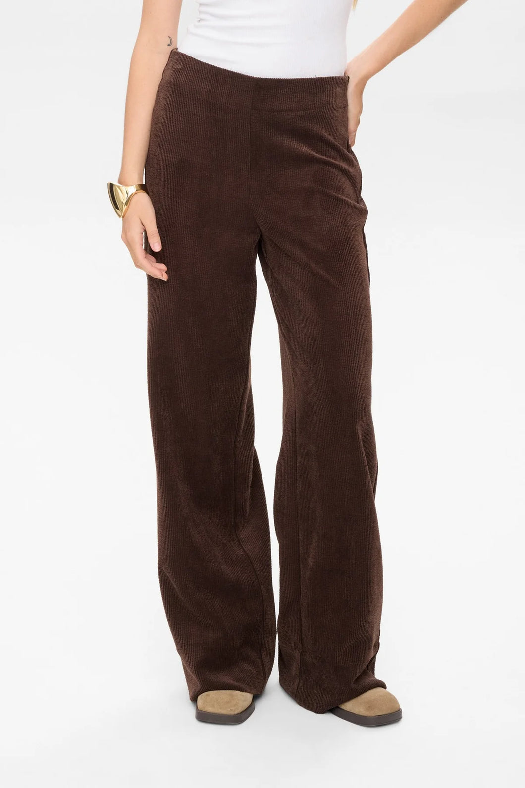 Numph Thea bubble cord trousers Black coffee