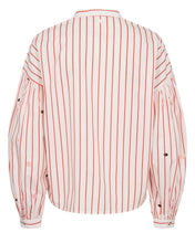 Load image into Gallery viewer, Numph Soleima celestial embroidered stripe shirt Tomato/Cloud
