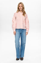 Load image into Gallery viewer, Numph Soleima celestial embroidered stripe shirt Tomato/Cloud
