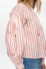 Load image into Gallery viewer, Numph Soleima celestial embroidered stripe shirt Tomato/Cloud
