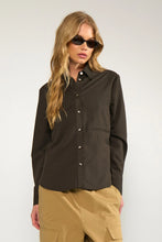 Load image into Gallery viewer, Numph Sonya pinstripe asymmetric pocket shirt Black Coffee
