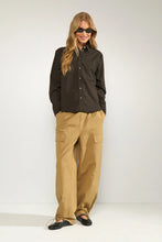 Load image into Gallery viewer, Numph Sonya pinstripe asymmetric pocket shirt Black Coffee
