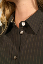 Load image into Gallery viewer, Numph Sonya pinstripe asymmetric pocket shirt Black Coffee
