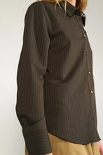 Load image into Gallery viewer, Numph Sonya pinstripe asymmetric pocket shirt Black Coffee
