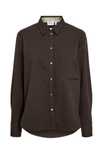 Load image into Gallery viewer, Numph Sonya pinstripe asymmetric pocket shirt Black Coffee
