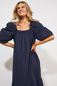 Haven Oahu square neck cotton dress Marine