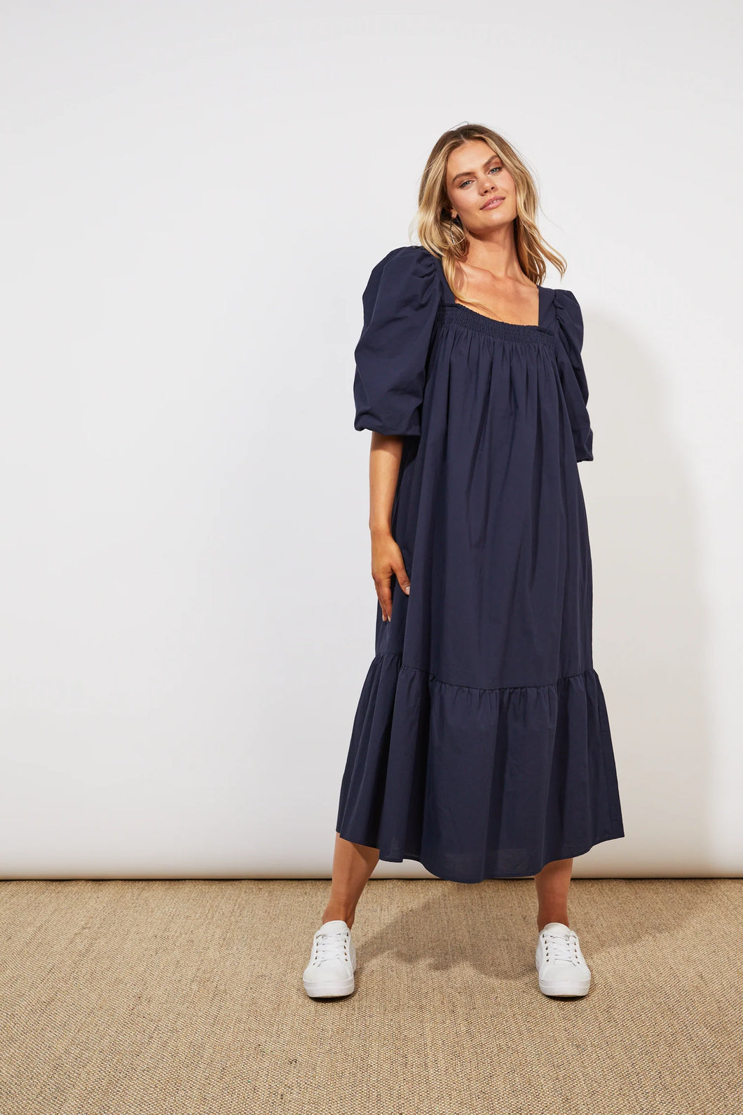 Haven Oahu square neck cotton dress Marine