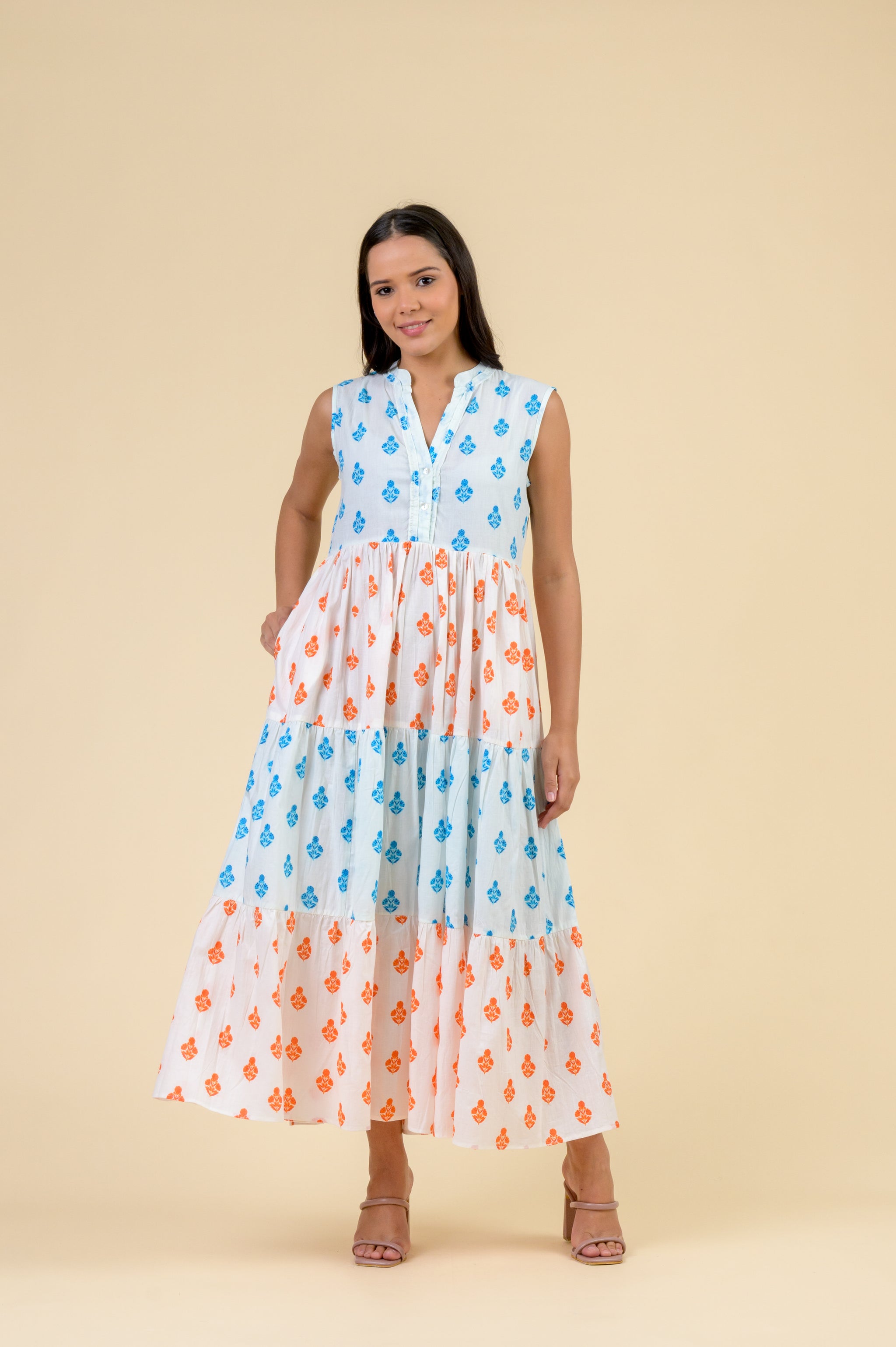 white christmas dresses Soft, Handblock Printed Dress for Women | Chanderi SilkSummer Dress main image 0