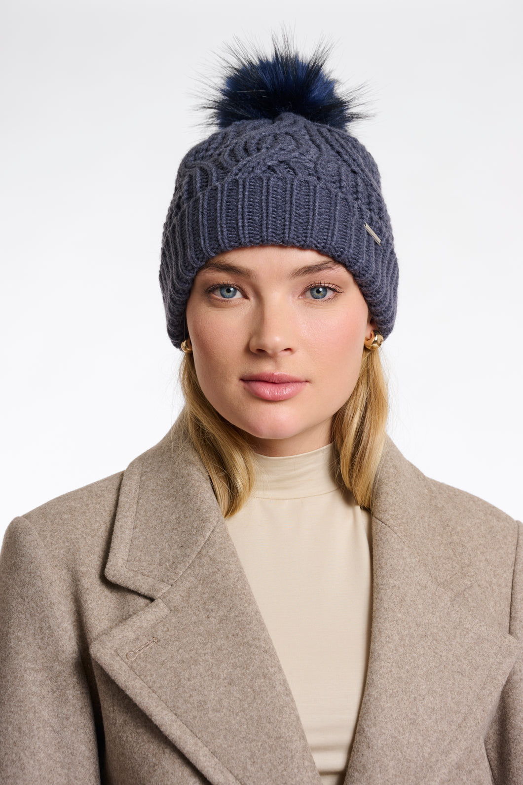 Rino & Pelle Aaf chunky rib detachable pom pom beanie Night Grey