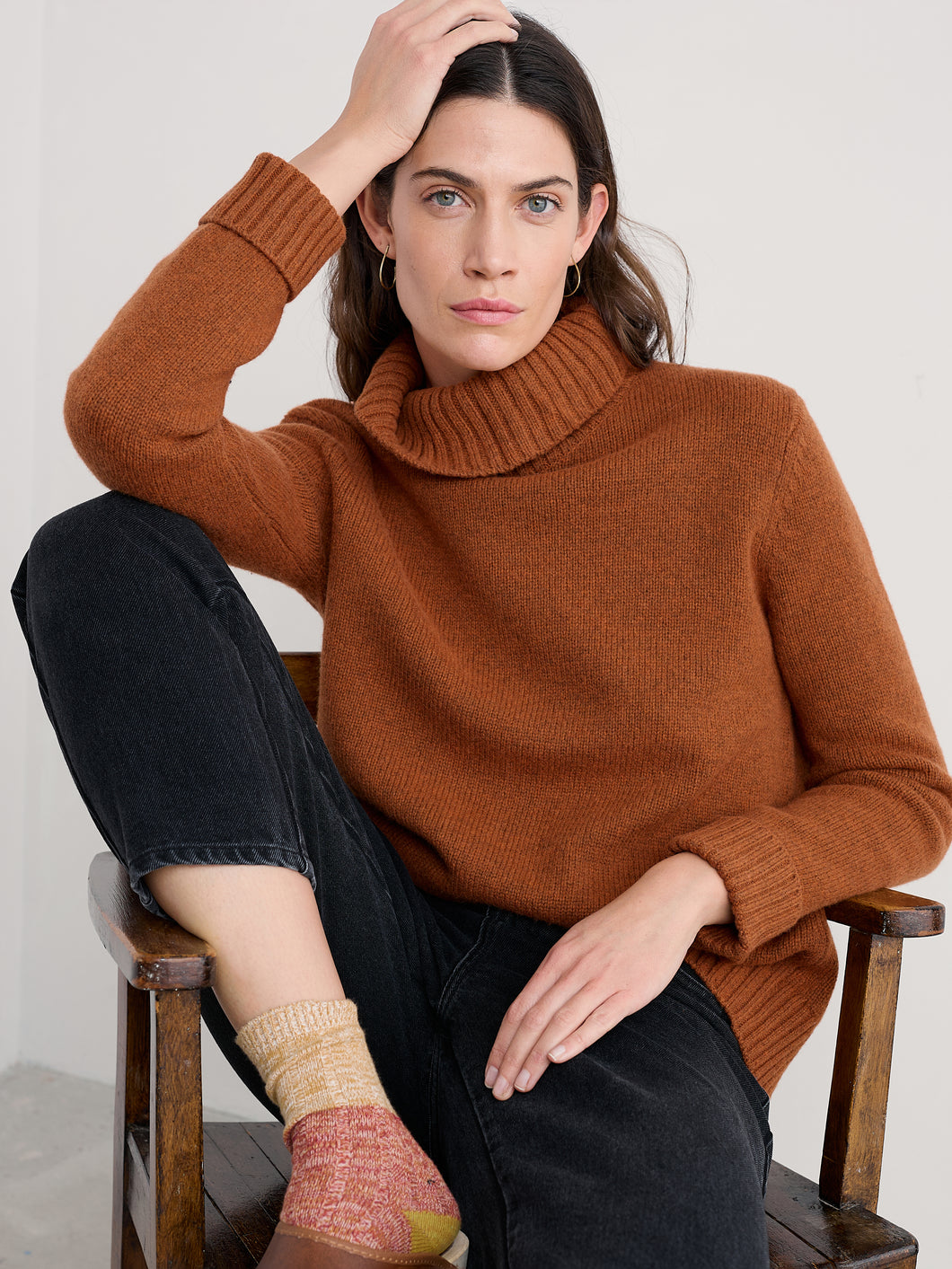 Seasalt Braque lambswool roll neck jumper Rusted