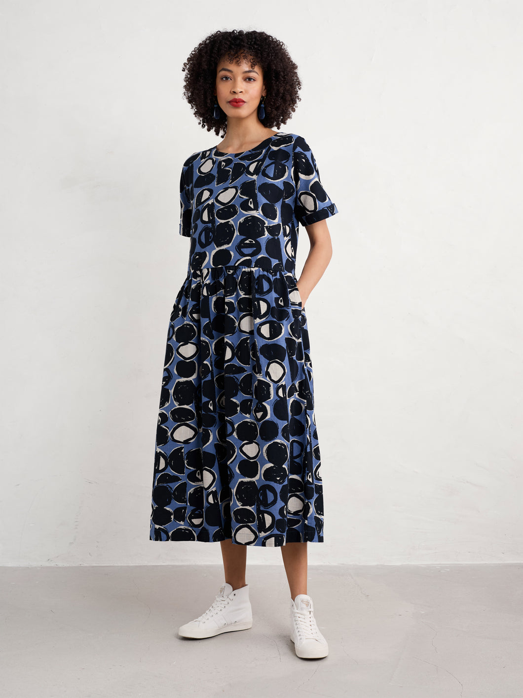 Seasalt Brouse cotton dress Pebble Monoprint Mussel