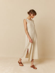 Indi & Cold Button back linen tunic maxi dress Natural