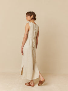 Indi & Cold Button back linen tunic maxi dress Natural