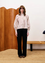 Load image into Gallery viewer, FRNCH Molly striped ruffle detail shirt Creme Bordeaux
