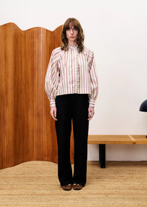 FRNCH Molly striped ruffle detail shirt Creme Bordeaux